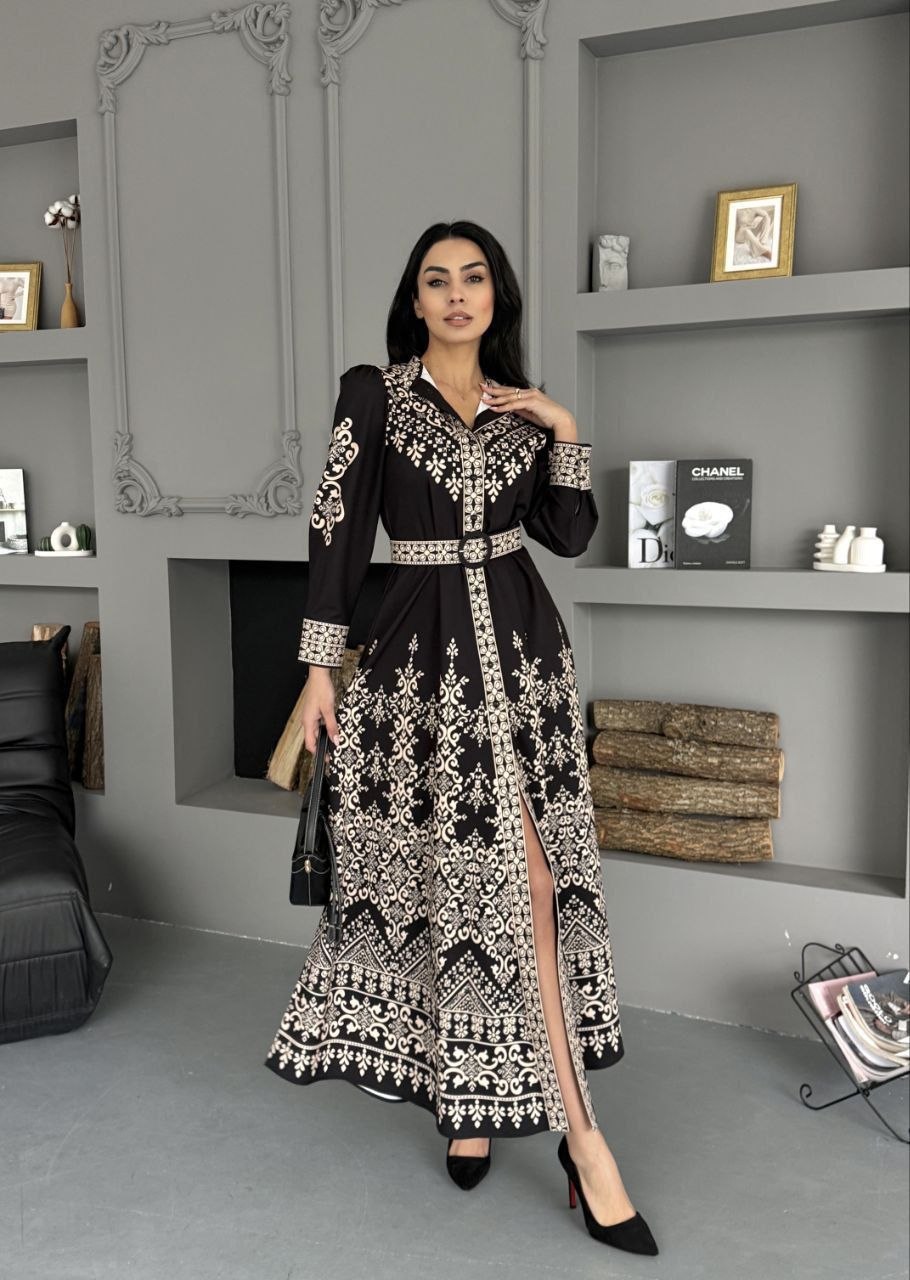 MSN Noir Imperial Maxi Dress – Luxury Turkish Embroidered Modest Dress