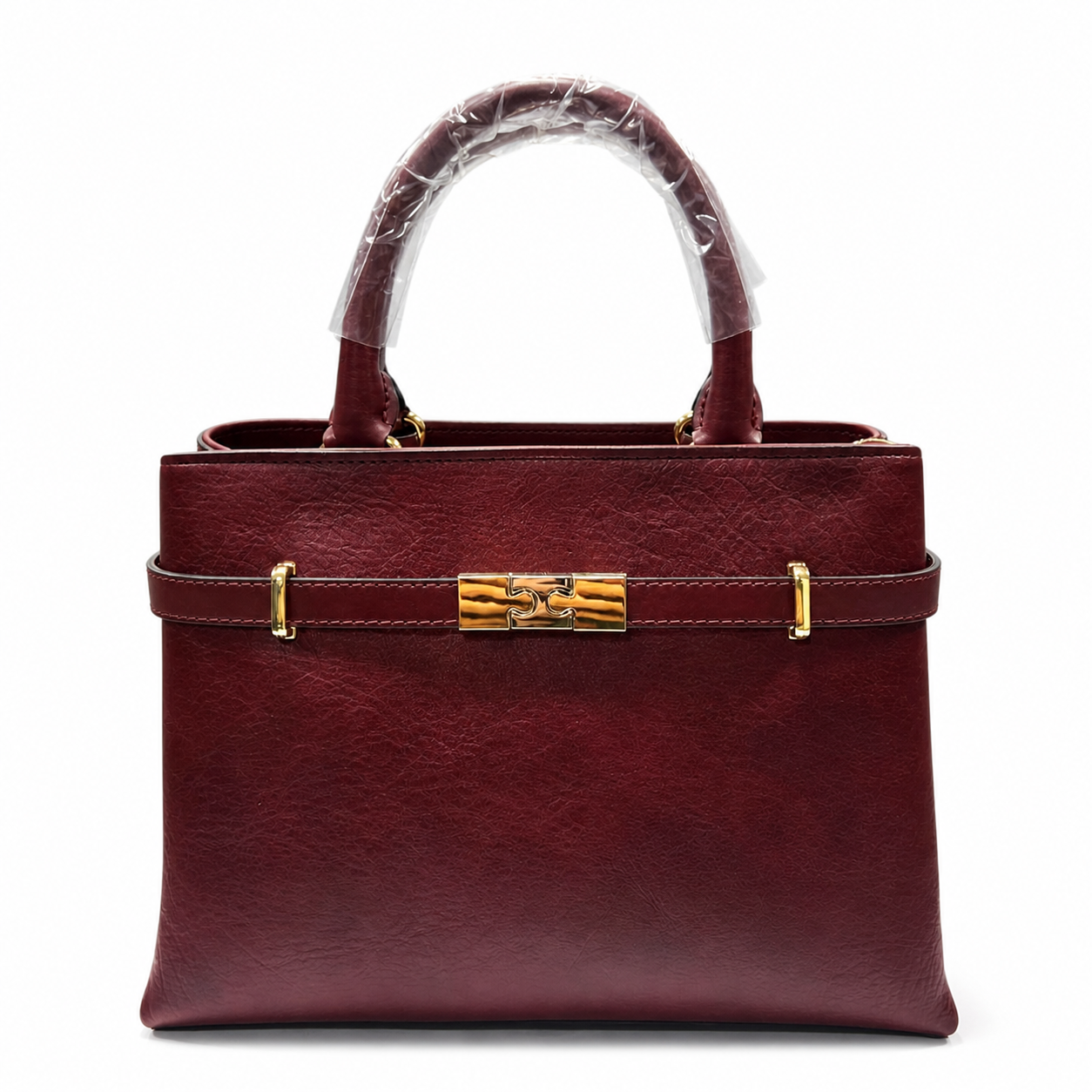 Molita Burgundy Classic Handbag with Gold Lock Detail – Turkish Design