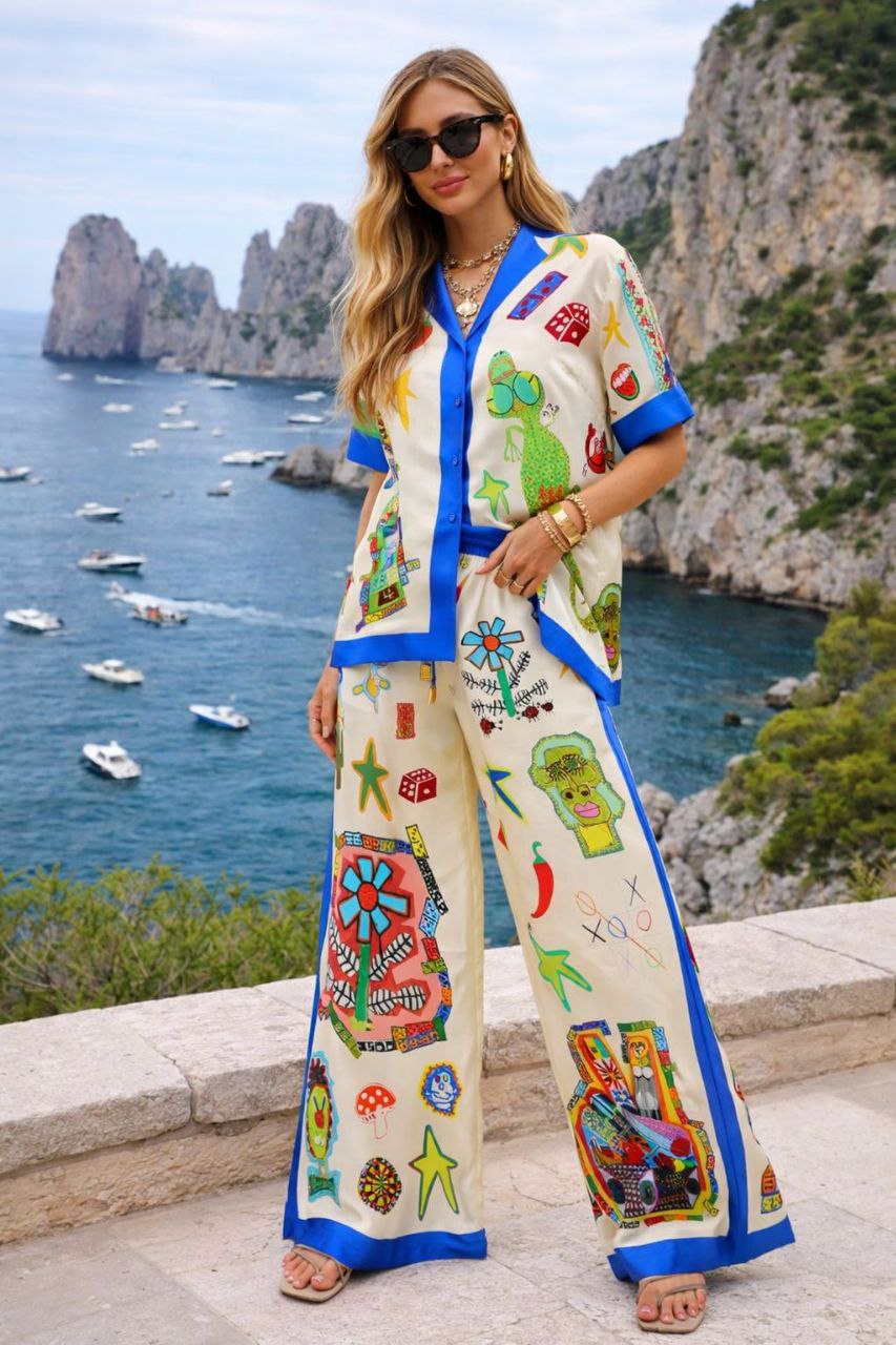 ASPRIN Capri Art Lounge Set – Luxury Turkish Printed Co-Ord Set