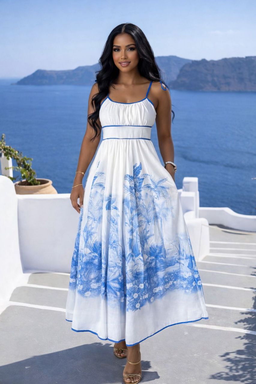 ASPRIN Azure Bloom Maxi Dress – Luxury Turkish Summer Dress