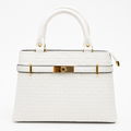 Molita White Woven Texture Structured Handbag with Gold Lock Detail – Turkish Design