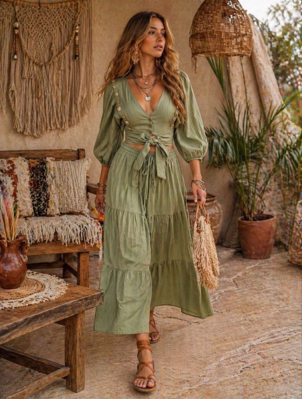 ASPRIN Olive Boho Maxi Dress – Luxury Turkish Summer Style
