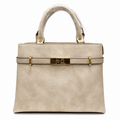 Molita Beige Classic Structured Handbag with Gold Lock Detail – Turkish Design