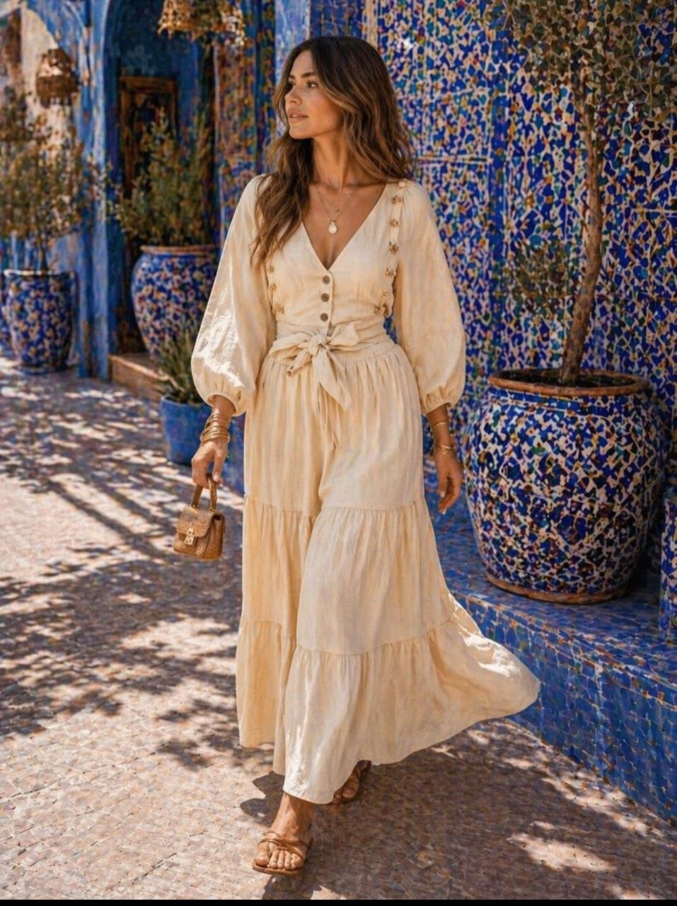 ASPRIN Beige Boho Maxi Dress – Luxury Turkish Summer Style