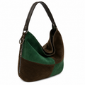 Sellona Bag Green & Brown Suede Hobo Shoulder Bag with Zipper Detail – Turkish Design