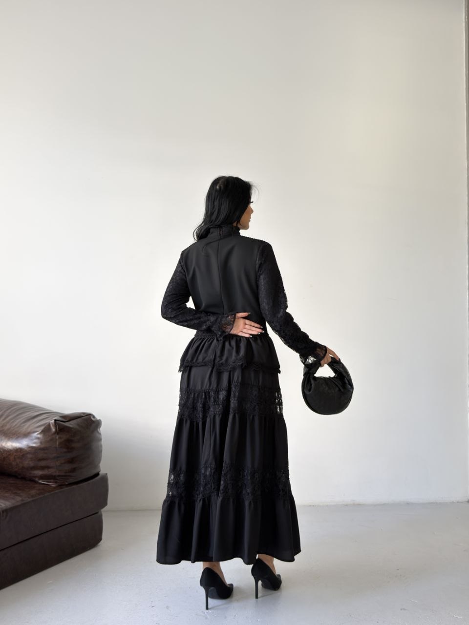 MSN Noir Lace Elegance Dress – Luxury Turkish Modest Fashion