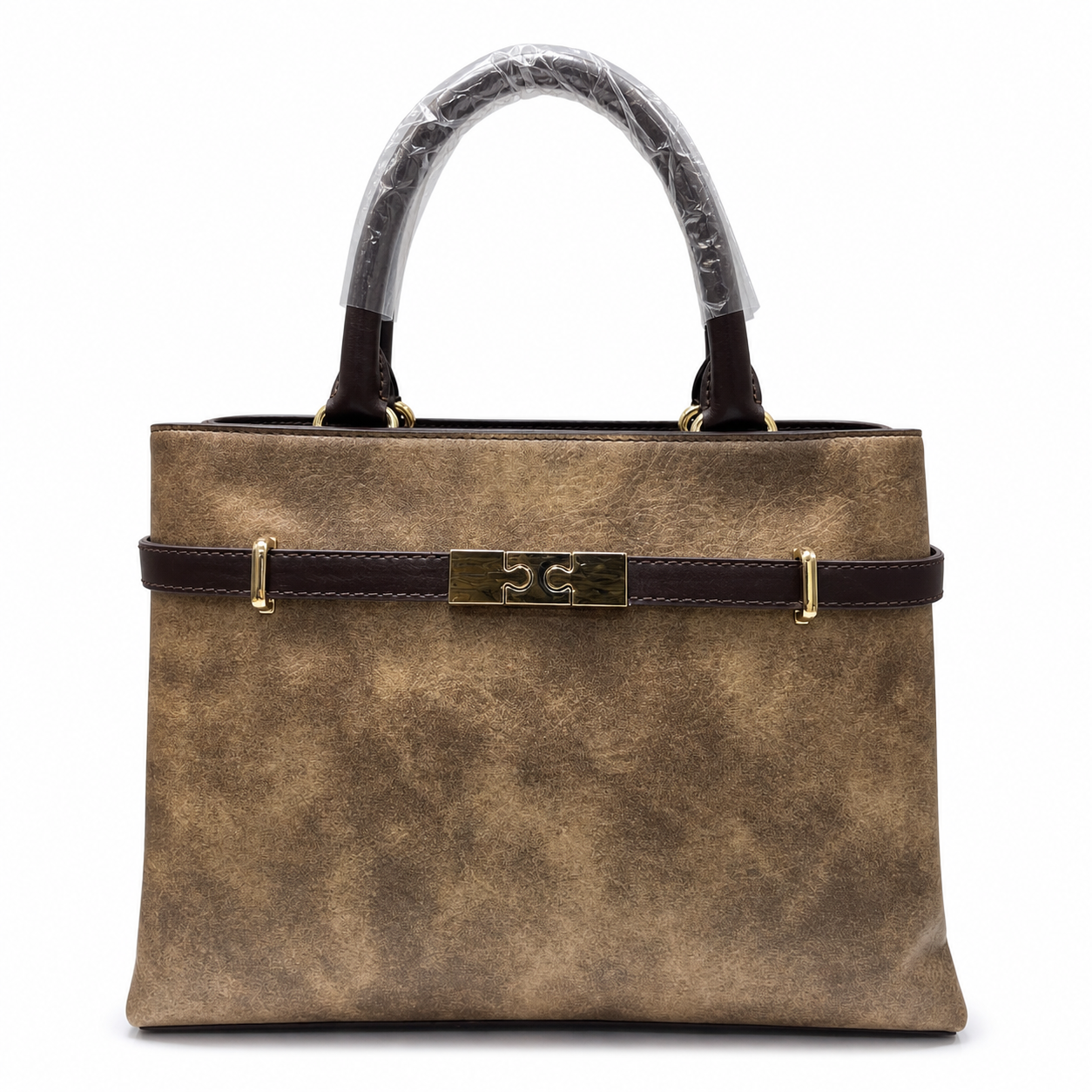 Molita Vintage Brown Textured Handbag with Gold Lock Detail – Turkish Design