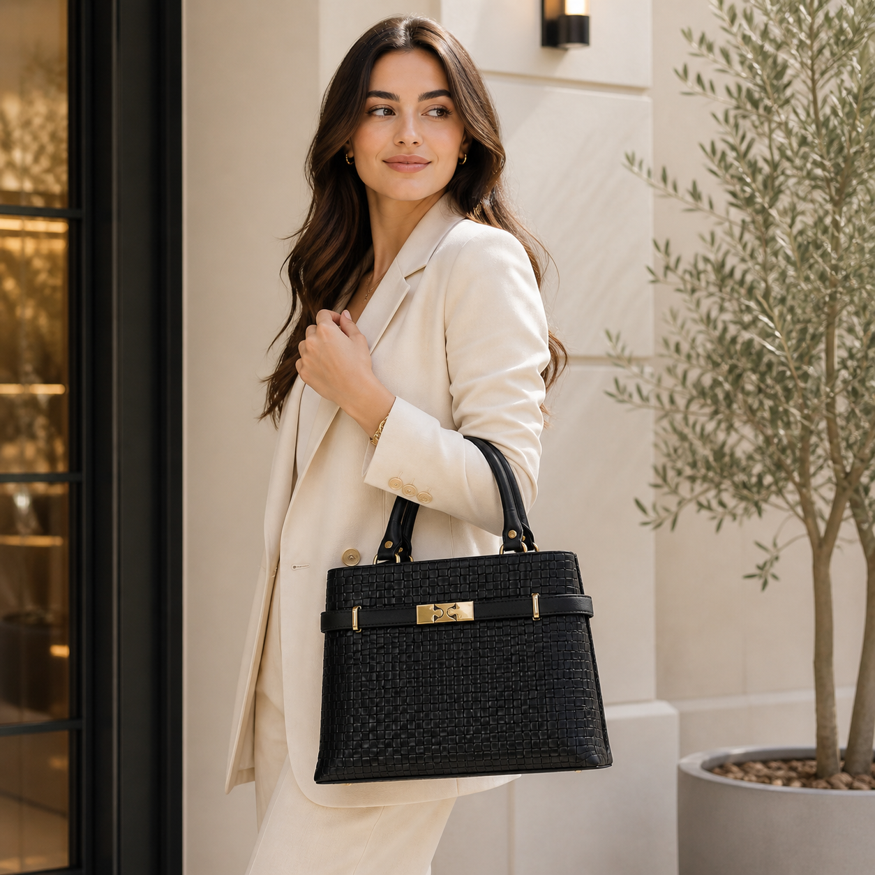 Molita Black vegan Leather Handbag with Gold Lock Detail – Turkish Design