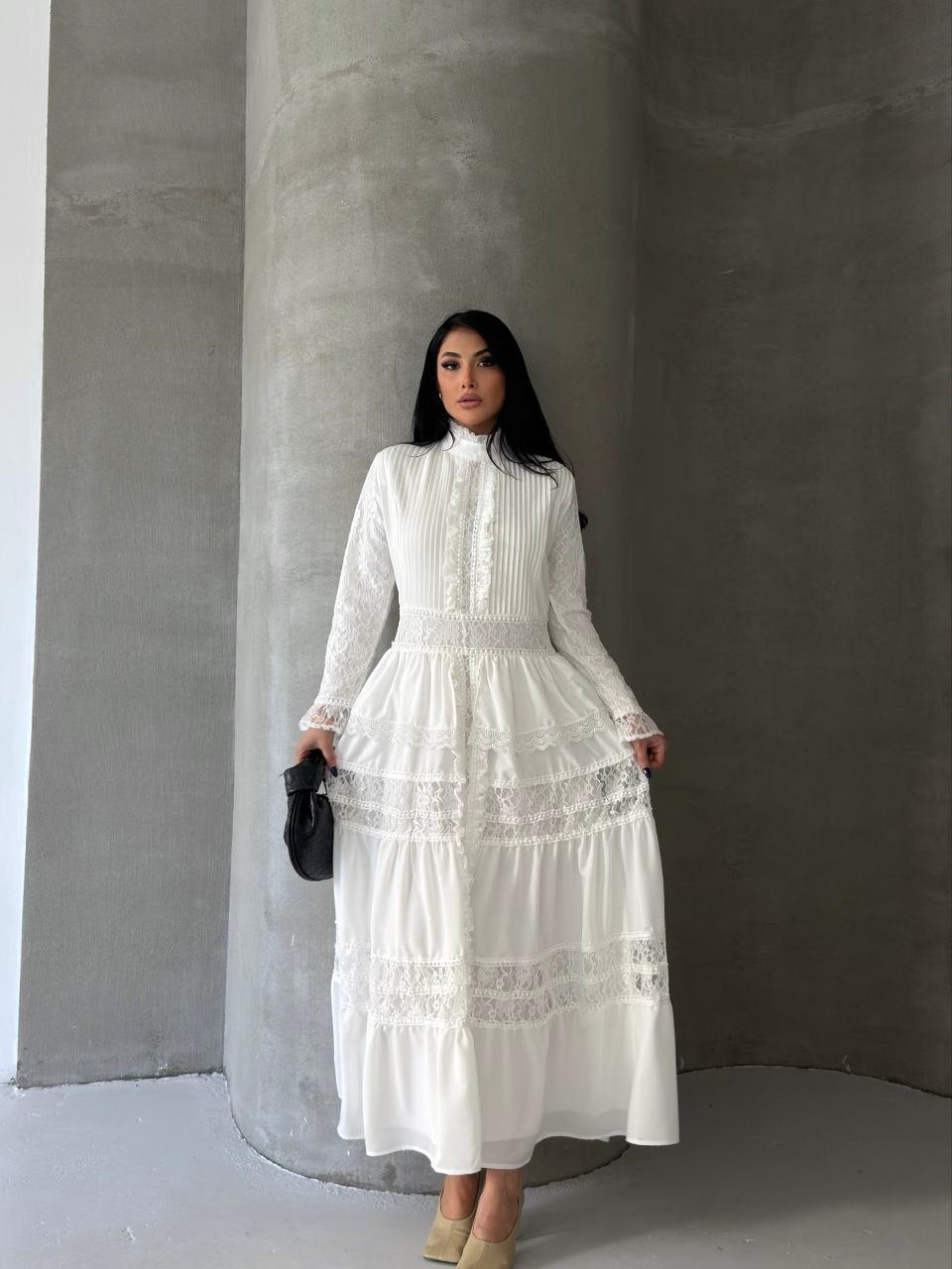 MSN Ivory Grace Lace Maxi Dress – Luxury Turkish Modest Elegance