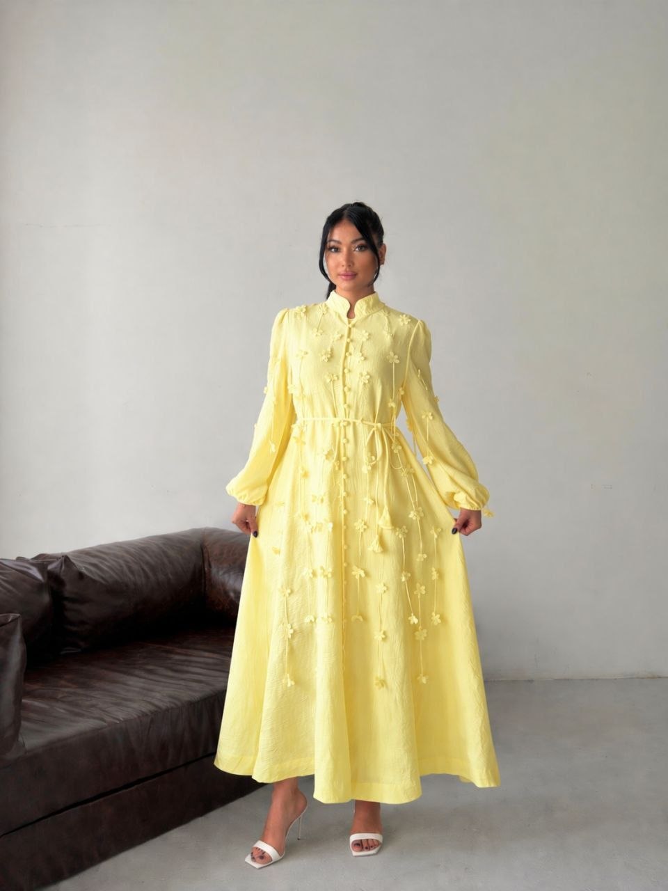 MSN Yellow Blossom Maxi Dress – Luxury Turkish Feminine Elegance