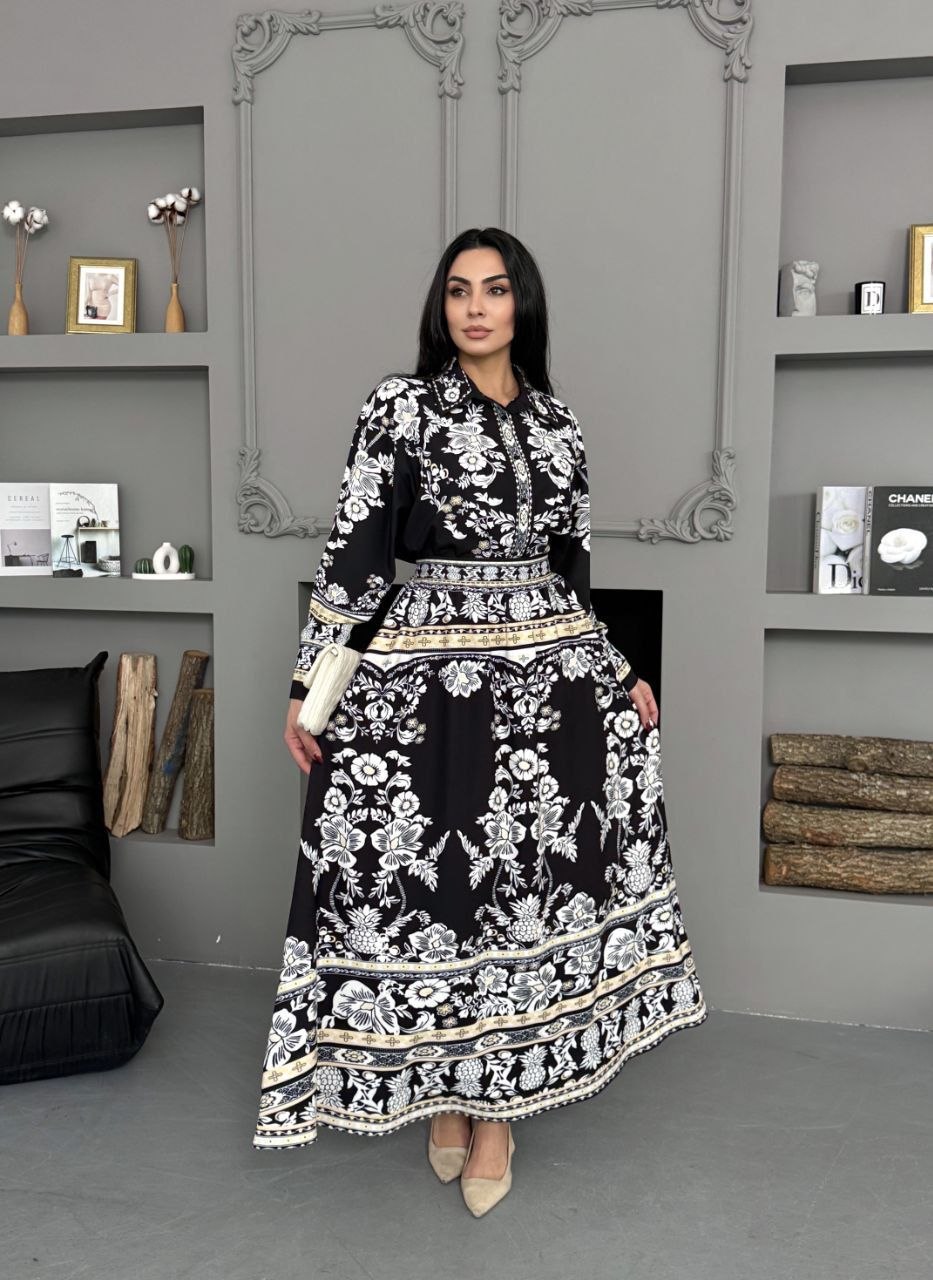MSN Noir Floral Skirt Set – Luxury Turkish Elegant Two-Piece Style
