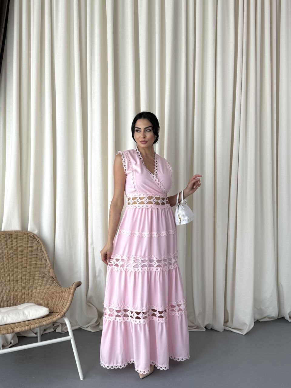 MSN Blush Romance Lace Maxi Dress – Luxury Turkish Feminine Elegance