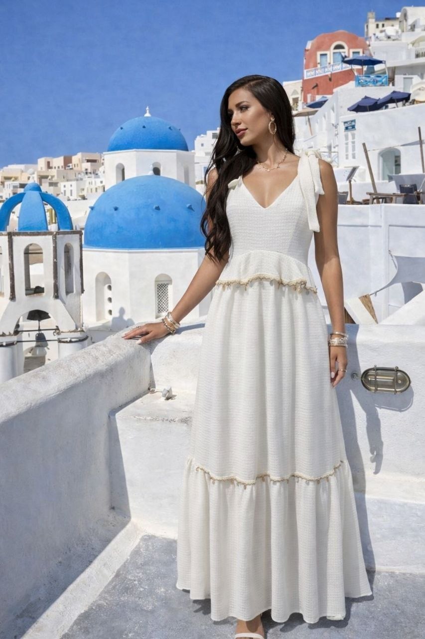 ASPRIN Santorini Luxe Maxi Dress – Luxury Turkish White Dress