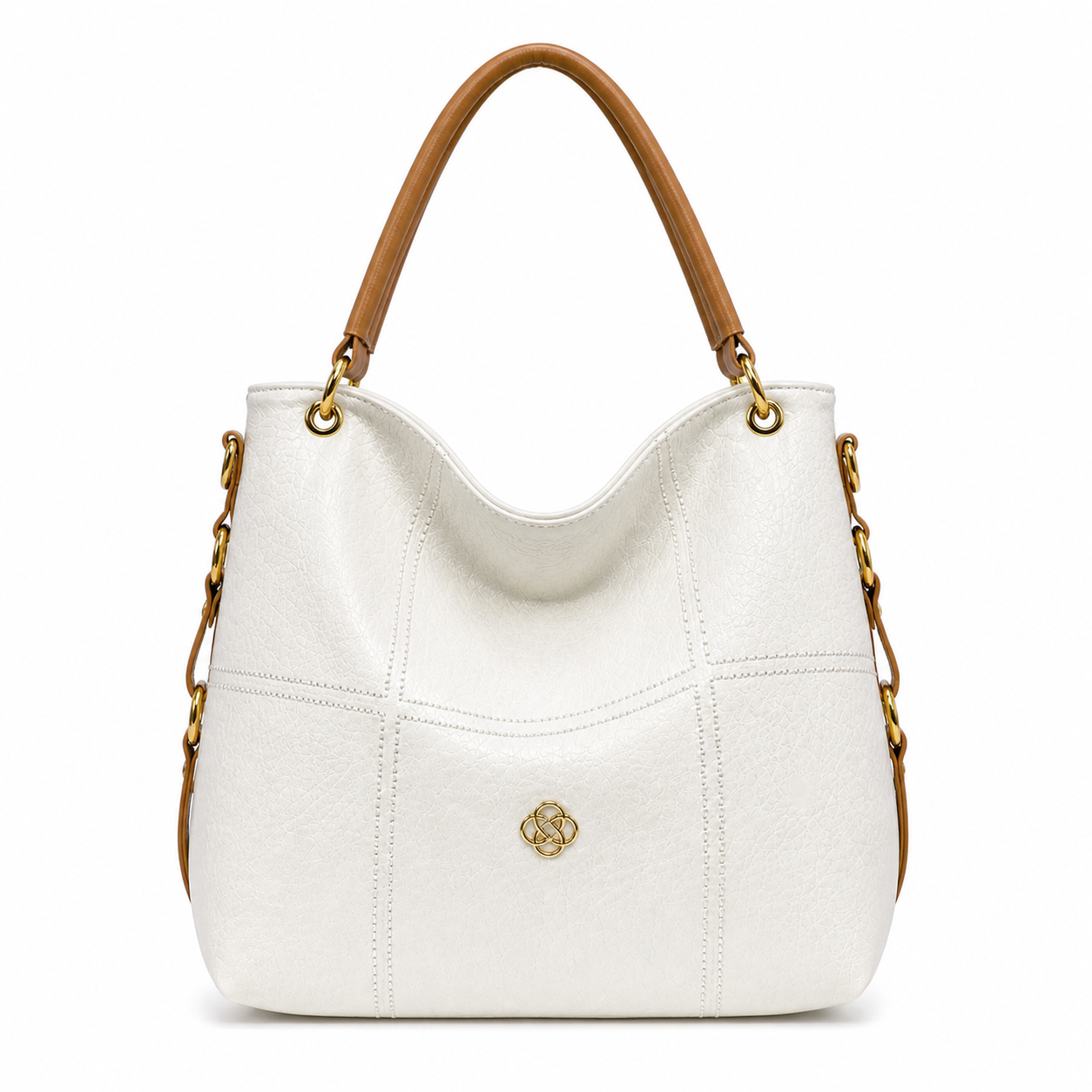 Molita White Leather Shoulder Handbag with Tan Handle – Turkish Design