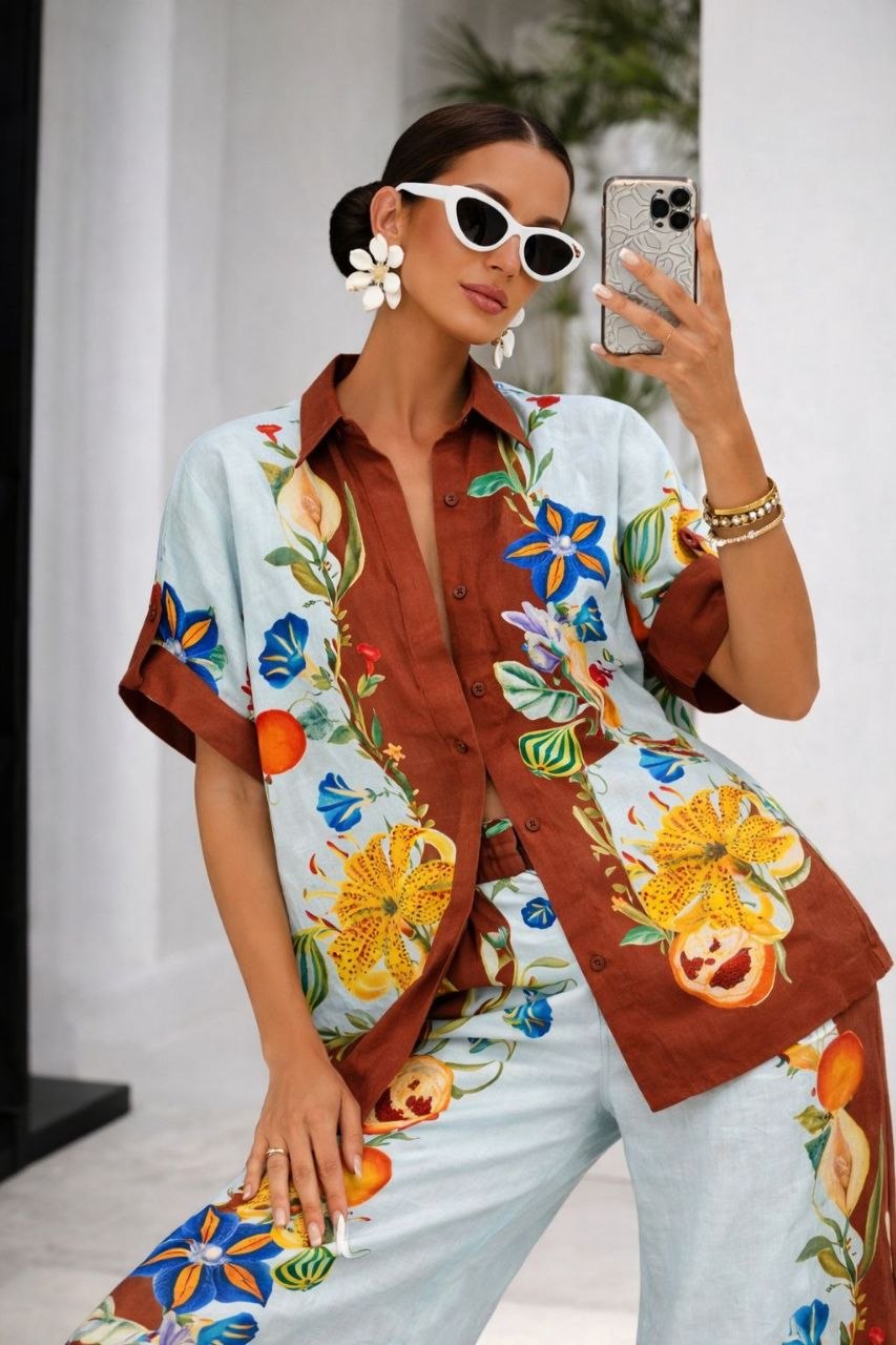 ASPRIN Desert Bloom Lounge Set – Luxury Turkish Floral Co-Ord Set