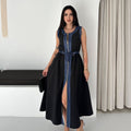 ASPRIN Black & Denim Maxi Dress – Luxury Turkish Elegant Style