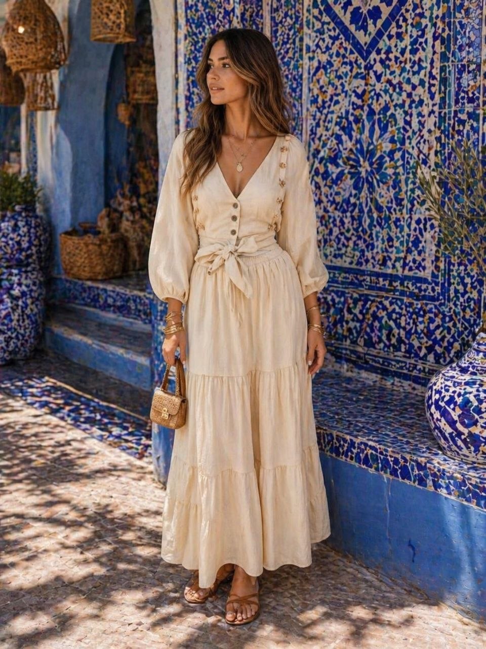 ASPRIN Beige Boho Maxi Dress – Luxury Turkish Summer Style